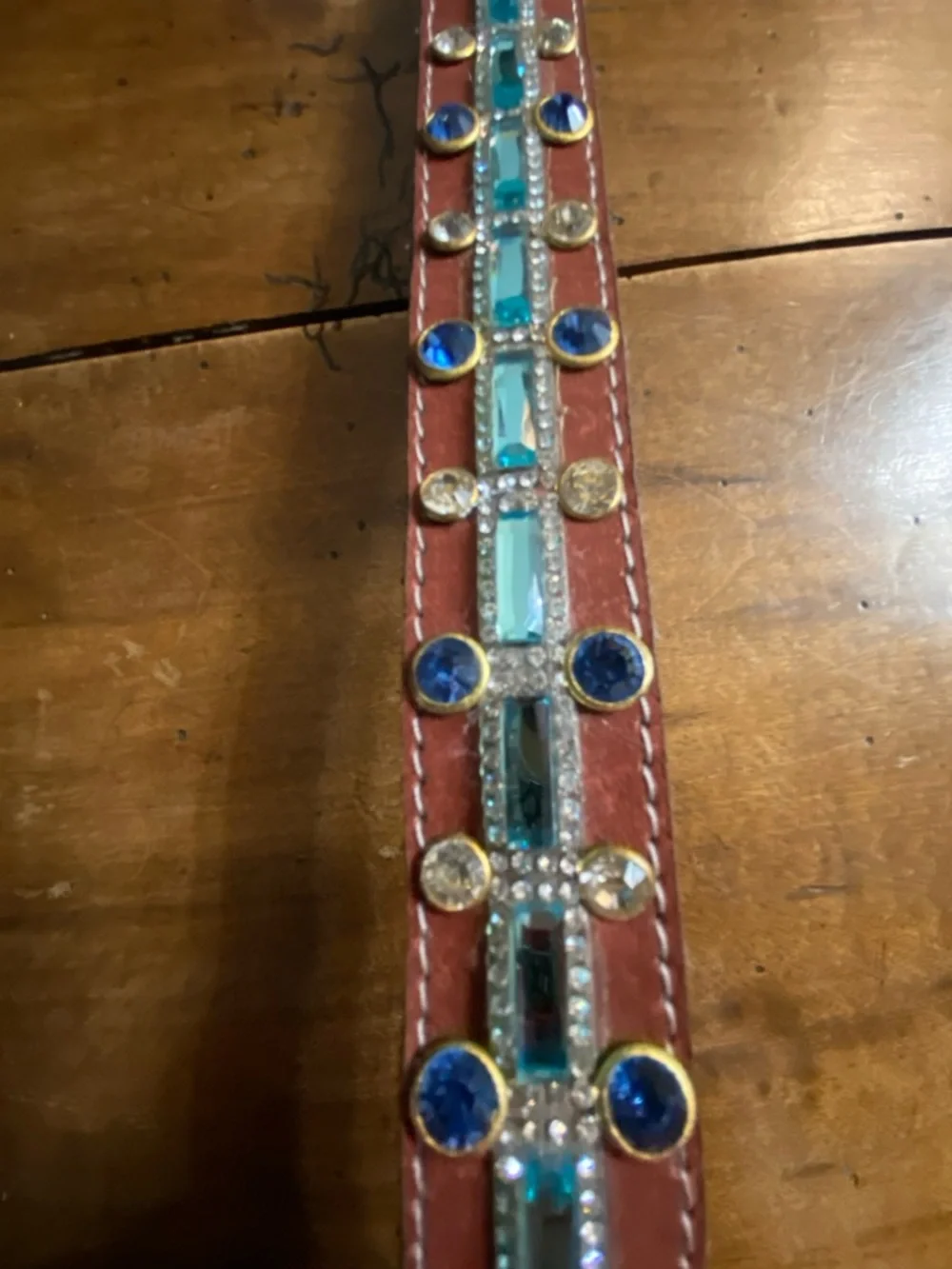 HANDCRAFTED  Belt Turquoise and Blue sequins  silver tone buckle size 26